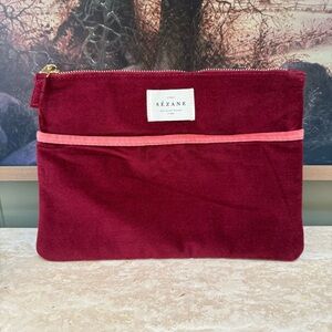 Sezane Large Red Velvet Travel Zip Pouch - NWOT